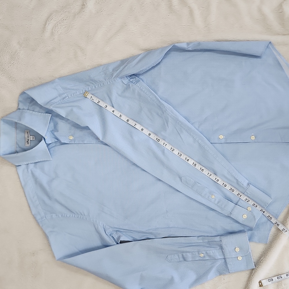 Peter Millar Blue & White Geometric Long-sleeve Button-down Shirt Size Large - Picture 4 of 6